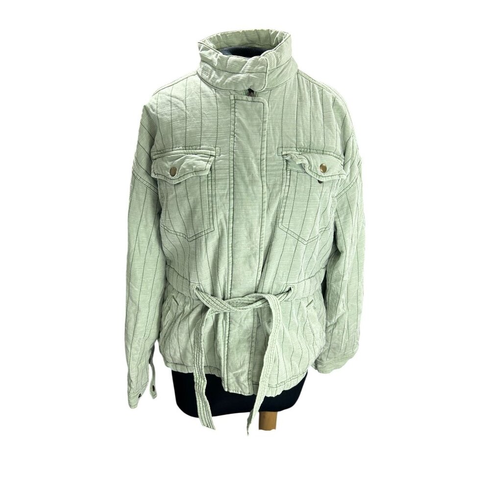 Gap Womens Quilted Belted Jacket Light Green Striped Size S P Cotton Blend